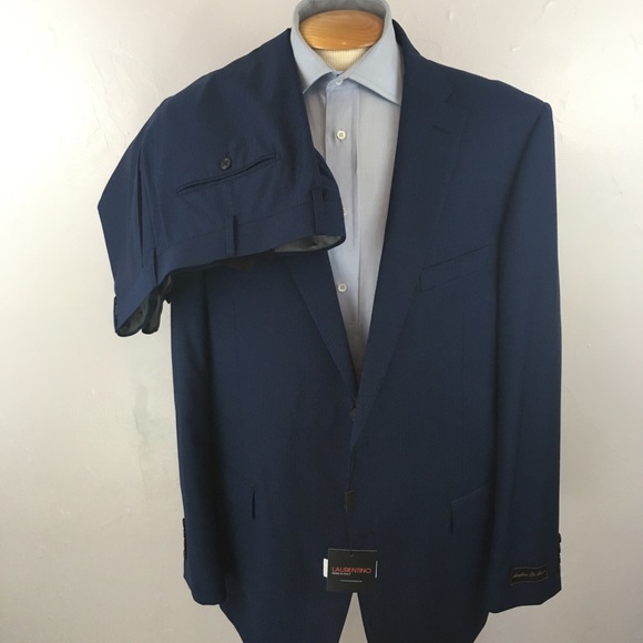 Laurentino mens suit blue on blue 48L made in italy wool 2 piece new nwt ea0306
